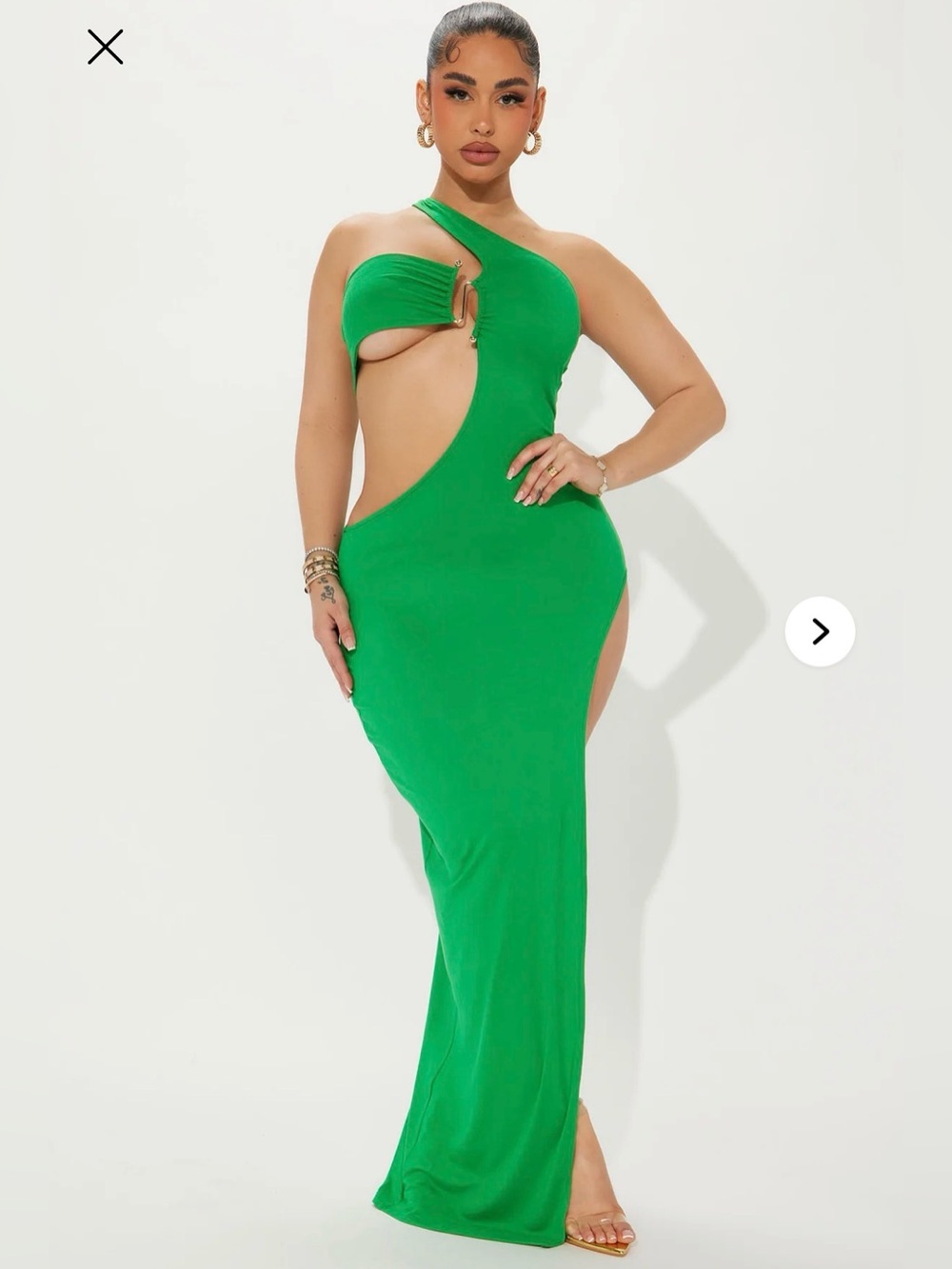 Fashionnova Green One-Shoulder Cutout Maxi Dress
